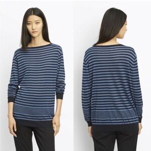 Vince Silk Cashmere Blend Navy Light Blue Stripe Lightweight Sweater Long Sleeve